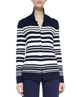 Womens Striped Knit One Button Blazer   Navy/White (LARGE12 14)