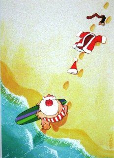 Santa Goes Surfing Kersten Boxed Christmas Holiday Cards   Greeting Cards