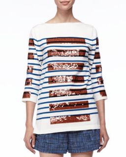Womens Sequined Stripe Bateau Tunic   Marc Jacobs   Blue (X SMALL)
