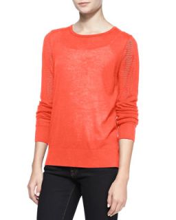 Womens Pique Stitch Silk Cashmere Top, Coral Reef   Coral reef (LARGE)