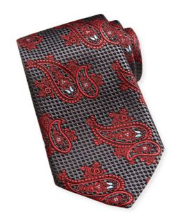 Mens Paisley Textured Silk Tie, Charcoal   Ermenegildo Zegna   Charc