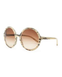 Carrie Striped Round Sunglasses, Ivory/Black   Tom Ford   Ivory/Black