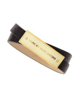 Enamel Logo ID Leather Wrap Bracelet, Black/Cream/Golden   MARC by Marc Jacobs  