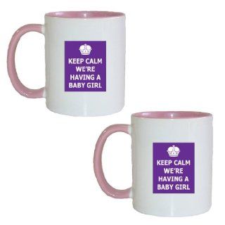 Mashed Mugs   Keep Calm We're Having A Baby Girl (Purple Background)   2 Pack Coffee Cup/Tea Mug (White/Pink & White/Pink) Kitchen & Dining