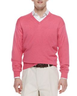 Mens V Neck Cotton Blend Sweater, Pink   Peter Millar   Pink (XXL)