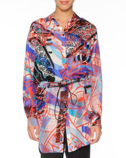 Womens Printed Silk Topper with Drawstring   Emilio Pucci   Blue/Red (44/10)