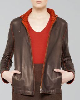 Womens Leather Jacket with Detachable Hood   Akris   Nappa (10)