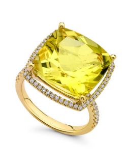 Grace Lemon Quartz & Diamond 18k Gold Ring   Kiki McDonough   Gold (6 1/4)