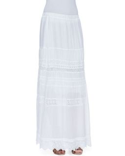 Womens Trim Inset Georgette Maxi Eyelet Skirt   Johnny Was Collection   White