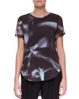 Womens Printed Split Hem T Shirt   3.1 Phillip Lim   Aqua/Black (4)