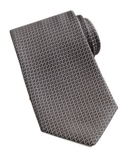 Mens Neat Grid Silk Tie, Silver/Black   Charvet   Silver black
