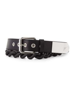 Mens Leather Chain Grommet Belt, Black   Giuseppe Zanotti   Black (110/40)