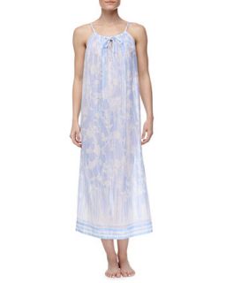 Womens Rose Trellis Cotton Lawn Long Nightgown, Blue   Oscar de la Renta  