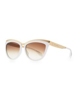 Colorblock Cat Eye Sunglasses, White/Gold   Alexander McQueen   White