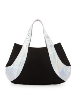 Caroline Snakeskin Contrast Shoulder Bag, Black/Silver   beirn