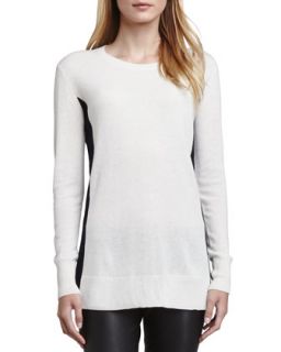 Womens Bicolor Crewneck Cashmere Sweater, White/Coastal   Vince   Winter