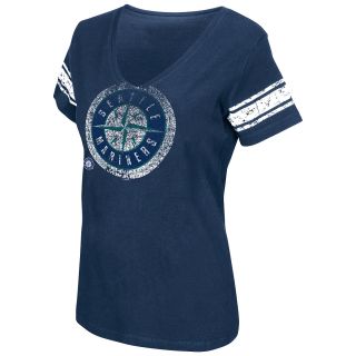 G III Womens Seattle Mariners Football Logo V Neck Short Sleeve T Shirt   Size