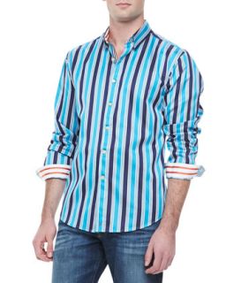 Mens Barsino Striped Sport Shirt, Blue   Robert Graham   Blue (MEDIUM)