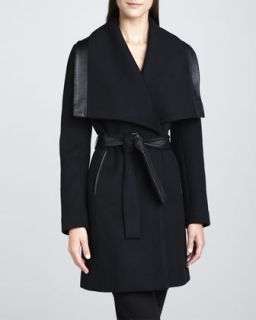 Womens Marina Leather Trim Coat   Elie Tahari   Black (6)