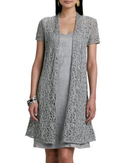 Womens Rustic Luster Long Lacy Cardigan, Petite   Eileen Fisher  