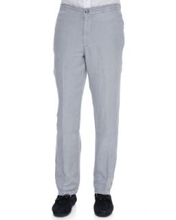 Mens Linen Drawstring Pants, Silver   Ermenegildo Zegna   Silver (XL)