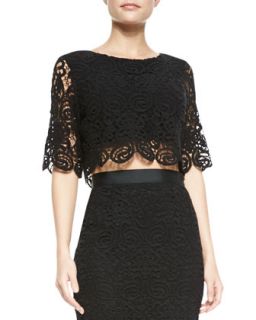 Womens Lou Swirly Lace Crop Top   Miguelina   Black (X SMALL)