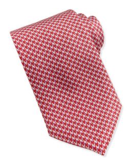 Mens Houndstooth Print Silk Tie, Red   Brioni   Red