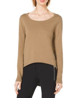 Womens Cotton/Cashmere High Low Sweater   Michael Kors   Fawn (SMALL)