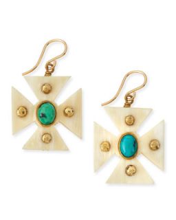 Araba Light Horn Turquoise Maltese Cross Earrings   Ashley Pittman   Light horn