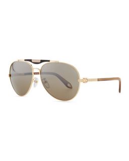 Shiny Aviator Sunglasses with Flash Lens, Golden   Givenchy   Gold/Brown