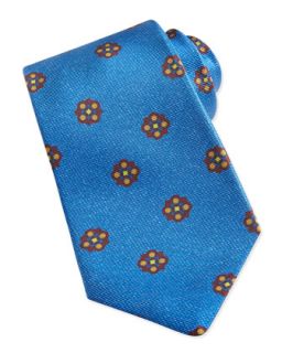 Mens Flower Medallion Pattern Tie, Light Blue   Kiton   Light blue