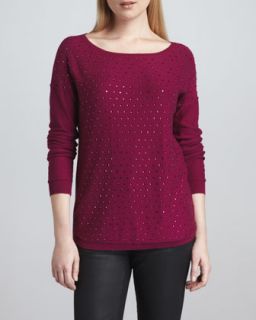 Womens Crystal Front Boat Neck Sweater   Red (SMALL/4 6)