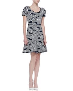 Womens Short Sleeve Knit Fit & Flare Dress, Ink/Ivory   ZAC Zac Posen  