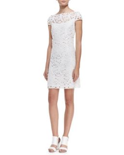 Womens Cap Sleeve Overlay Lace Dress, Optic White   Ali Ro   Optic white (6)
