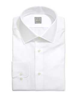 Mens Long Sleeve White On White Striped Shirt   Ike Behar   White (17 1/2L)
