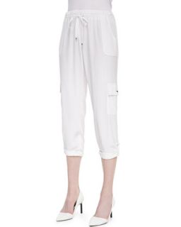 Womens Ella Silk Cargo Pocket Pants, White   Elie Tahari   White (X LARGE(14 