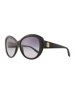 Crest Temple Sunglasses, Shiny Black   Roberto Cavalli   Shiny black