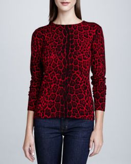 Womens Leopard Print Cashmere Sweater   Red (X LARGE/14 16)
