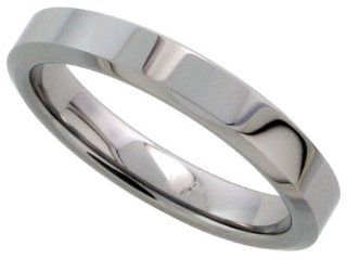 Tungsten Ring 4 mm Flat Wedding Band Thumb His & Hers Mirror Polished Finish Beveled Edges, sizes 5 to 12 Jewelry