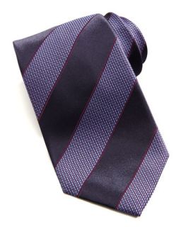 Mens Woven Wide Stripe Silk Tie   Brioni   Navy