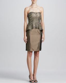 Womens Strapless Sequined Bodice Cocktail Dress   Kay Unger New York   Bronze