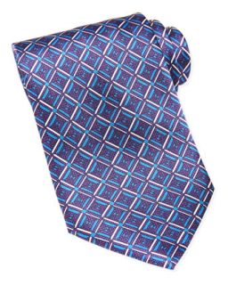 Mens Geometric Diamond Print Silk Tie, Purple   Brioni   Purple