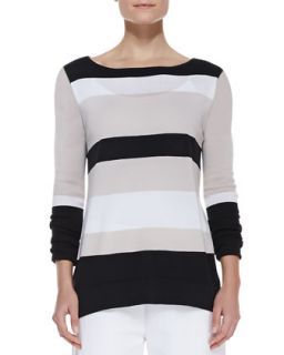 Bold Striped Knit Easy Tunic, Womens   Joan Vass   New linen combo (1X (14/16))