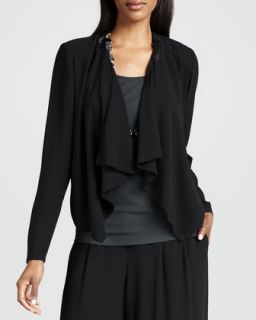 Womens Draped Front Silk Jacket   Eileen Fisher   Black (SMALL (6/8))