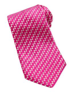 Mens Diagonal Squares Pattern Tie, Pink/White   Charvet   Pink/White