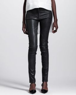 Womens Distressed Leather Skinny Pants   T by Alexander Wang   Charcoal (26)