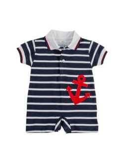 Anchor Pique Knit Short Playsuit, Navy/White, 12 24 Months   Florence Eiseman