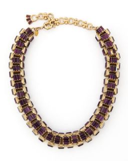 Yellow Gold Plated Purple Crystal Baguette Necklace   Lee Angel   Yellow