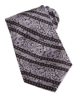 Mens Paisley Print Striped Woven Silk Tie, Gray   Stefano Ricci   Grey 2