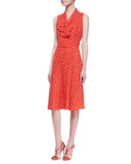 Womens Sleeveless Neck Tie Dot Silk Dress   Carolina Herrera   Orange/Pink (8)